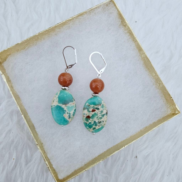 Unbranded Jewelry - Faux Turquoise Agate Dangle Handmade Earrings
